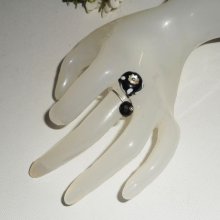 Originale anello d'argento 925 con perla lampo e cristallo nero