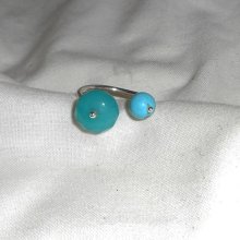 Originale anello a doppia pietra blu in giada e turquenite e argento 925