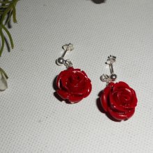 Orecchini con rose rosse, argento 925