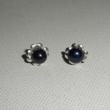 Orecchini con perla coltivata nera, argento 925