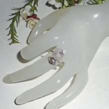 Anello con fiore e pietra in ametista viola e argento 925