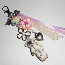 Portachiavi/borsa gioiello con perline e nastri floreali multicolore