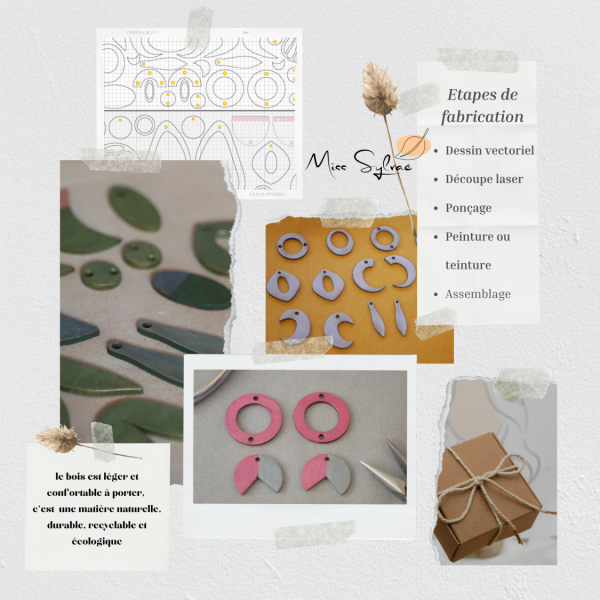 Orecchini grafici in legno di noce con pendente a forma di gabbia per uccelli