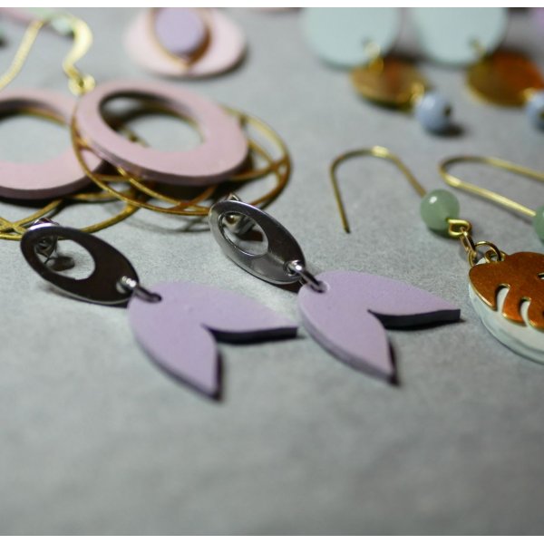 Boucles d'oreilles pendantes g&eacute;om&eacute;triques en bois parmes 