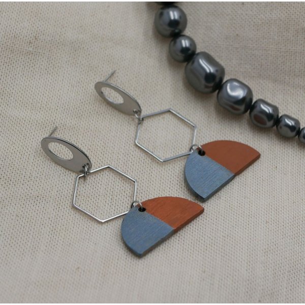 Orecchini pendenti geometrici grigi e marroni