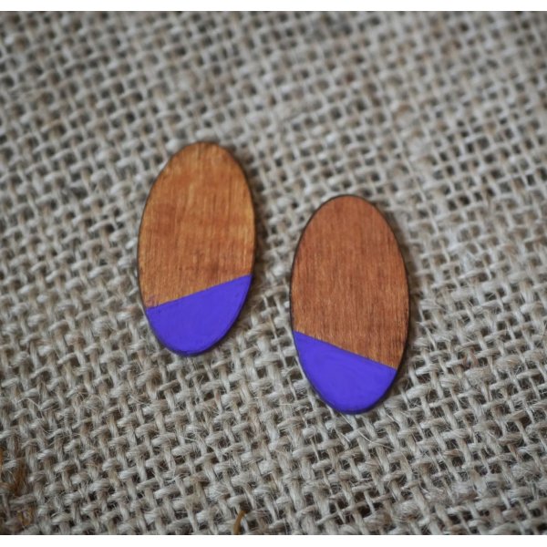 Orecchini ovali grandi in legno di ciliegio e viola 
