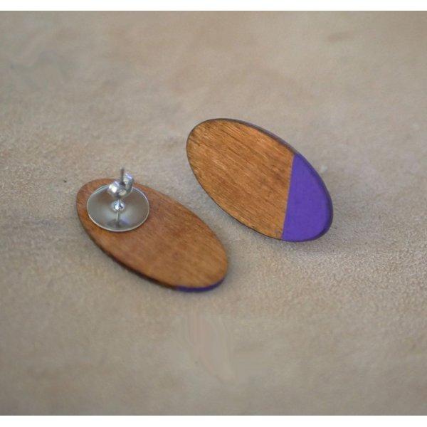 Orecchini ovali grandi in legno di ciliegio e viola 