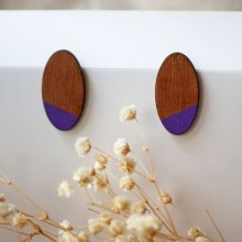 Orecchini ovali grandi in legno di ciliegio e viola 