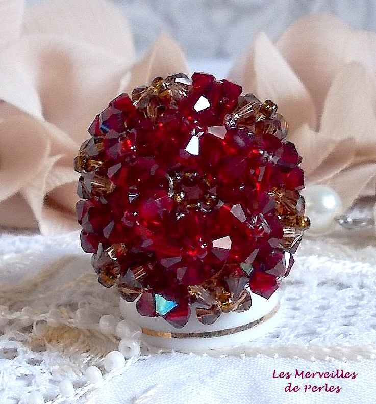 Anello Papavero con sfaccettature di cristallo Swarovski e filatori