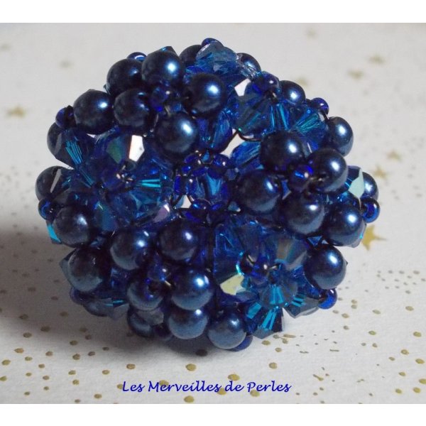 Anello Night Blue con sfaccettature di cristallo Swarovski e filatori