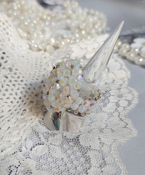 Anello di cristallo con sfaccettature di cristallo Swarovski e filatori