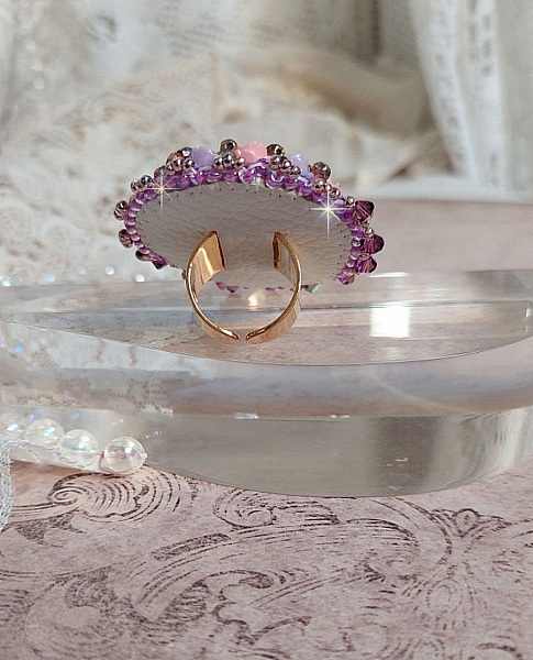 Anello Glace Purple ricamato con cristalli Swarovski e rose in resina