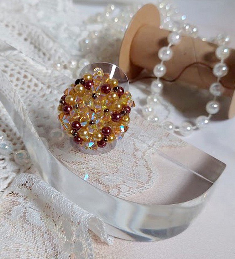 Anello Sunshine con sfaccettature, perle e filatori in cristallo Swarovski