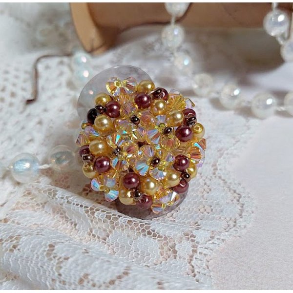 Anello Sunshine con sfaccettature, perle e filatori in cristallo Swarovski