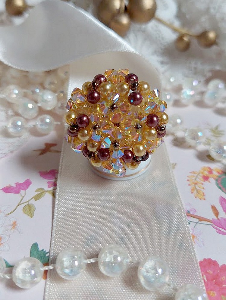 Anello Sunshine con sfaccettature, perle e filatori in cristallo Swarovski