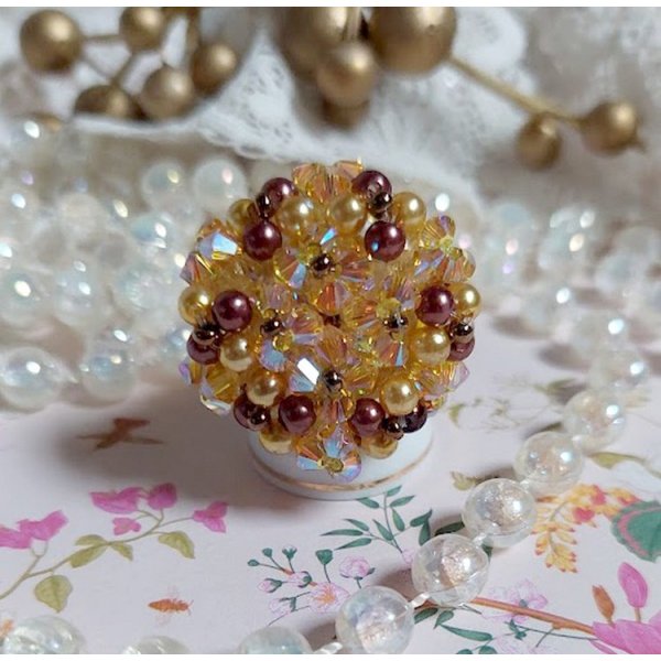 Anello Sunshine con sfaccettature, perle e filatori in cristallo Swarovski