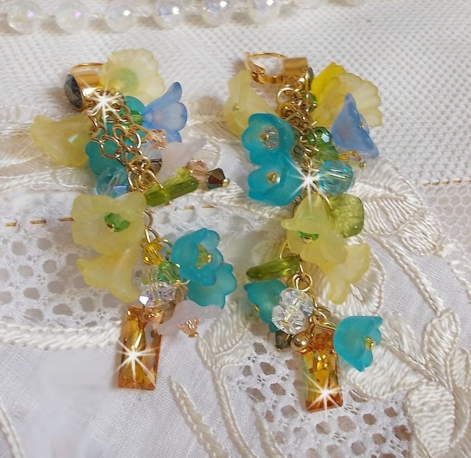 BO Bella Yellow montata con cristalli Swarovski, fiori smerigliati e perle 