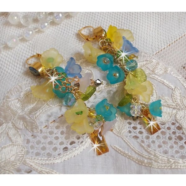 BO Bella Yellow montata con cristalli Swarovski, fiori smerigliati e perle 