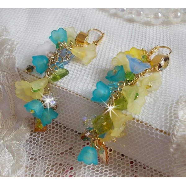 BO Bella Yellow montata con cristalli Swarovski, fiori smerigliati e perle 