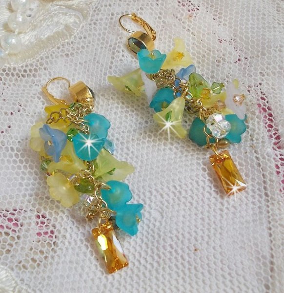 BO Bella Yellow montata con cristalli Swarovski, fiori smerigliati e perle 