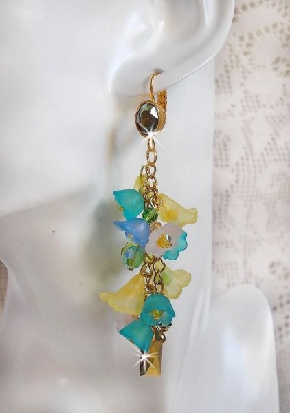 BO Bella Yellow montata con cristalli Swarovski, fiori smerigliati e perle 