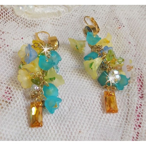 BO Bella Yellow montata con cristalli Swarovski, fiori smerigliati e perle 