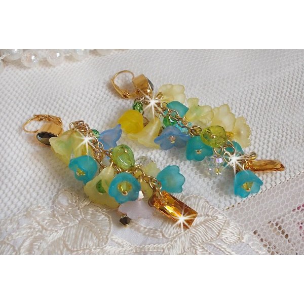 BO Bella Yellow montata con cristalli Swarovski, fiori smerigliati e perle 