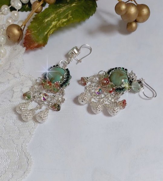 BO Blush Light green mont&eacute;es avec cabochons, estampes, breloques, perles Cristal Swarovski