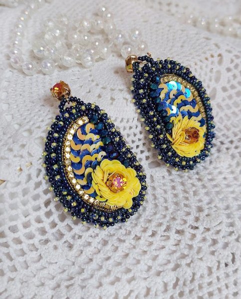 BO Cara Royal Soleil brod&eacute;es avec perles verres, sequins, rocailles et perles Cristal Swarovski