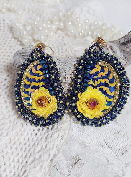 BO Cara Royal Soleil brod&eacute;es avec perles verres, sequins, rocailles et perles Cristal Swarovski