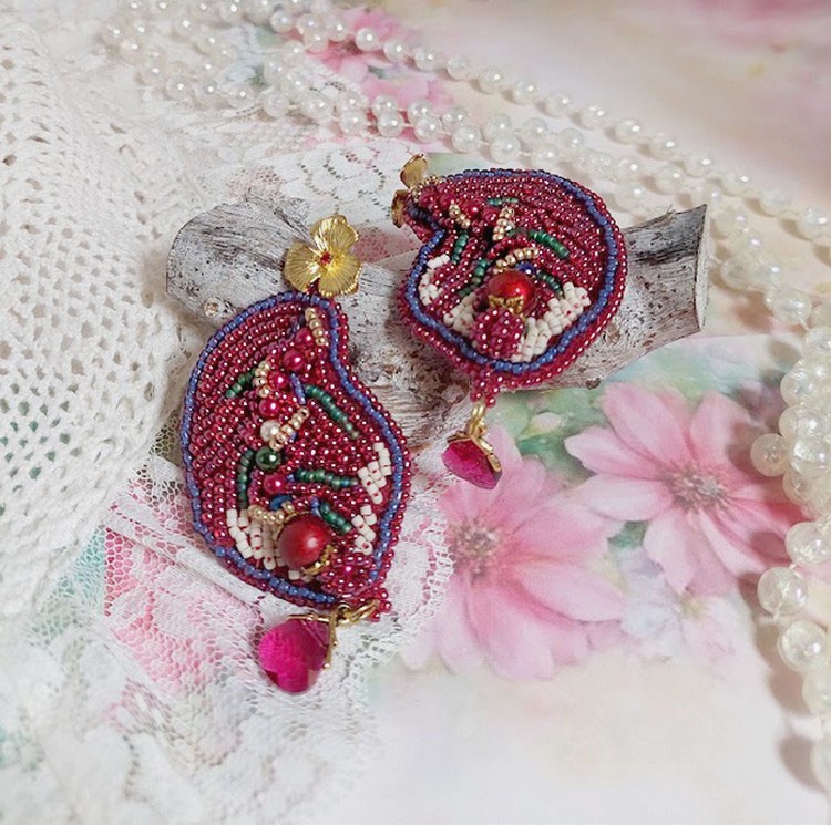 BO Enchantement d'Automne ricamato con cristalli Swarovski, perle e semi di perline