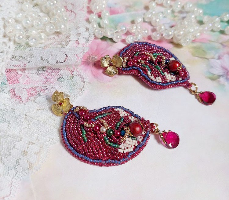 BO Enchantement d'Automne ricamato con cristalli Swarovski, perle e semi di perline