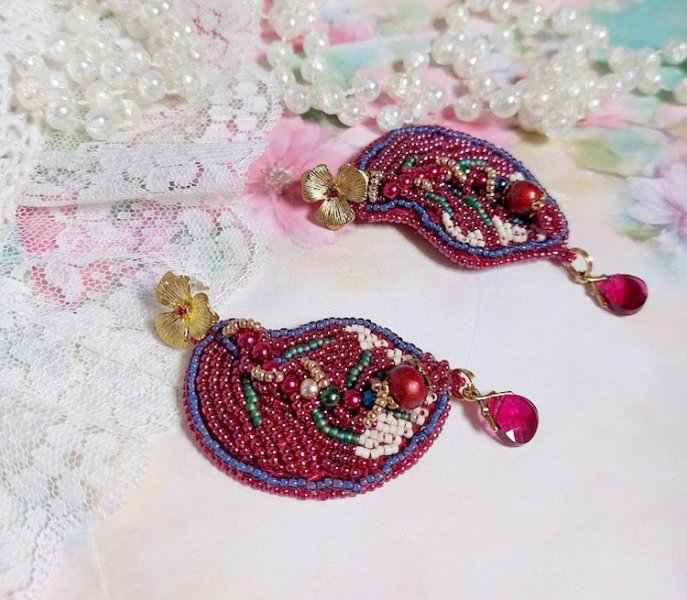 BO Enchantement d'Automne ricamato con cristalli Swarovski, perle e semi di perline