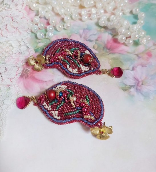 BO Enchantement d'Automne ricamato con cristalli Swarovski, perle e semi di perline