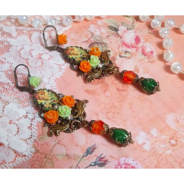 Zucca BO Fairy Aloes creata con cabochon di vetro d'ingrandimento, rose di resina e cristalli