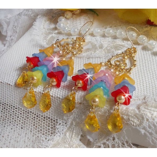 Fiori da giardino BO con cristalli Swarovski e fiori in lucite di diversi colori