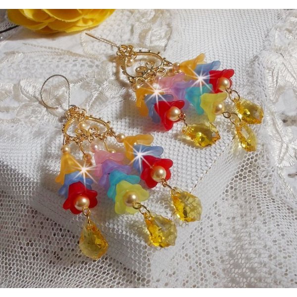 Fiori da giardino BO con cristalli Swarovski e fiori in lucite di diversi colori