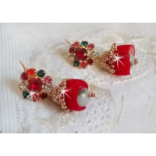 BO Mia ricamato con cristalli Swarovski, pietre di zirconio arancione, perline Fimo e perline di seme