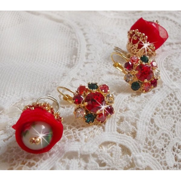 BO Mia ricamato con cristalli Swarovski, pietre di zirconio arancione, perline Fimo e perline di seme