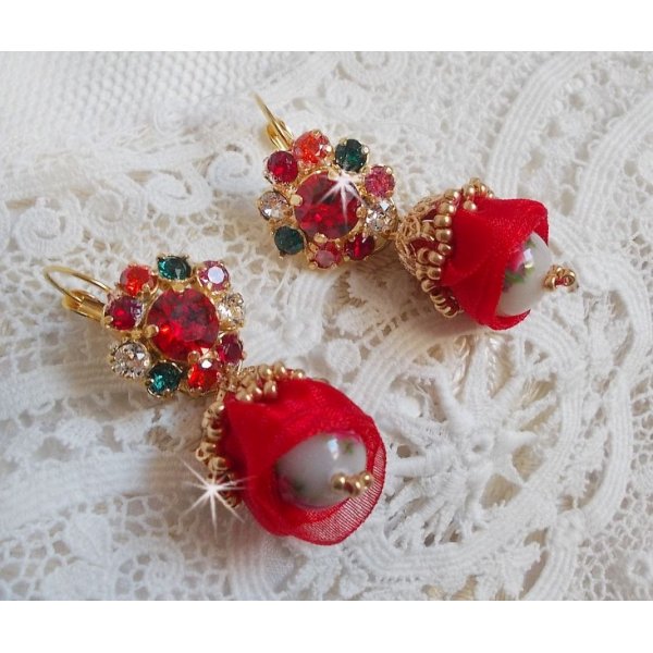 BO Mia ricamato con cristalli Swarovski, pietre di zirconio arancione, perline Fimo e perline di seme