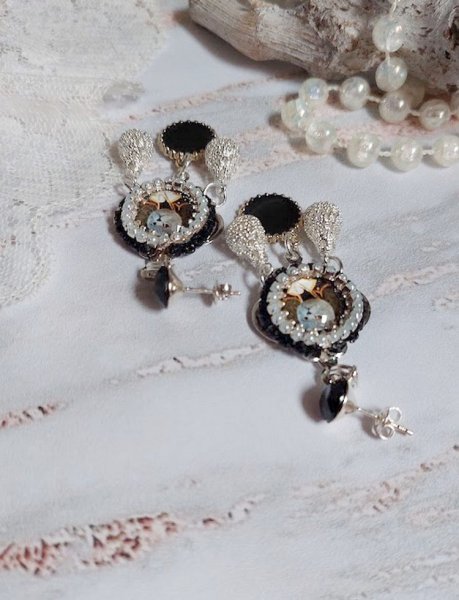 BO Mimichat Steampunk avec cabochons verres, strass, breloques &eacute;poxy, perles cristal Swarovski et clous argent