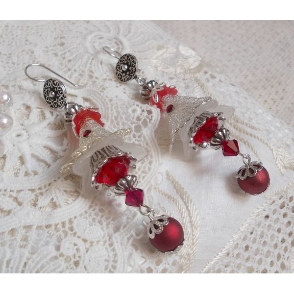 BO Tendre Rouge con cristalli Swarovski, perline tonde sfaccettate e ganci per orecchie in argento 925/1000