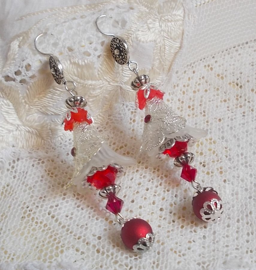 BO Tendre Rouge con cristalli Swarovski, perline tonde sfaccettate e ganci per orecchie in argento 925/1000