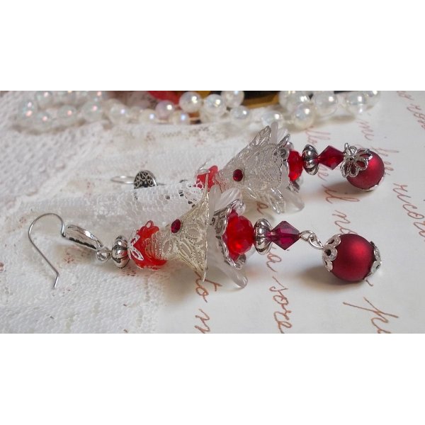 BO Tendre Rouge con cristalli Swarovski, perline tonde sfaccettate e ganci per orecchie in argento 925/1000