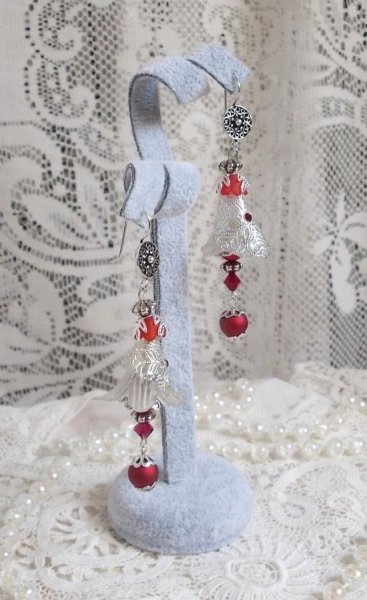 BO Tendre Rouge con cristalli Swarovski, perline tonde sfaccettate e ganci per orecchie in argento 925/1000