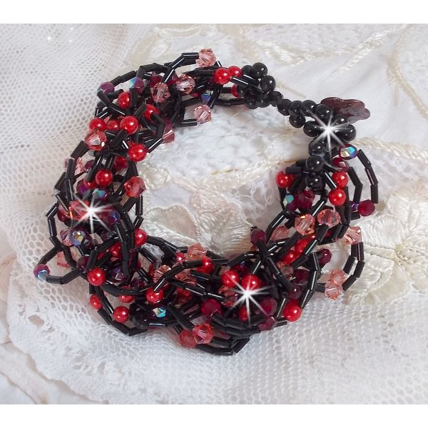 Bracciale Feeling con perline a tubo, perline in madreperla e trottole in cristallo Swarovski