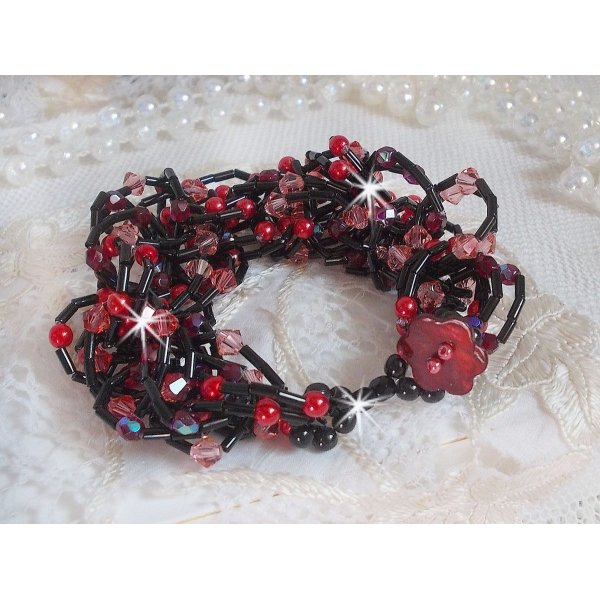 Bracciale Feeling con perline a tubo, perline in madreperla e trottole in cristallo Swarovski