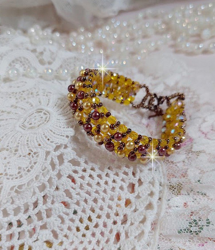 Bracciale di perle Soleil con perle di vetro e sfaccettature