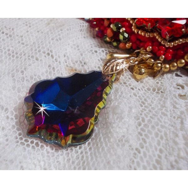 Collana Mia Haute-Couture Barocco/Vintage ricamata con cristalli Swarovski, placcata oro, perline di varie qualit&agrave;