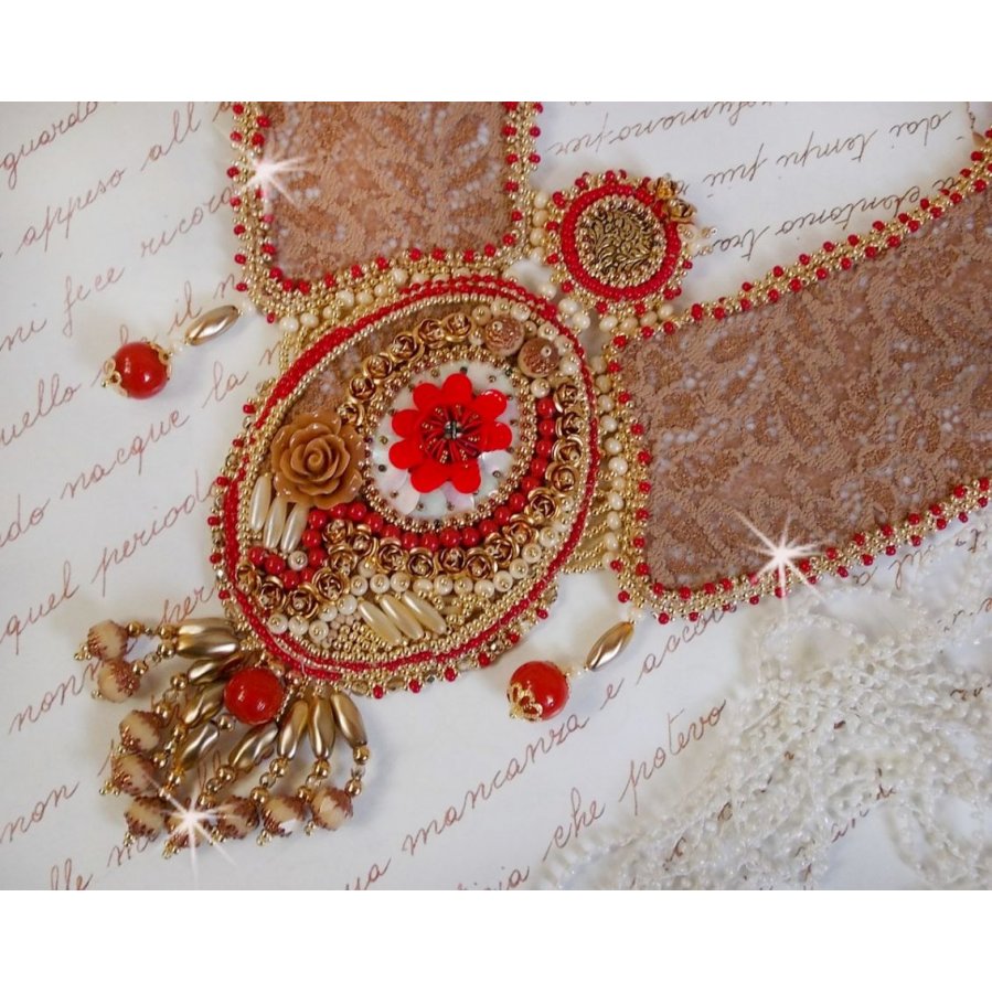 Collana rinascimentale con perle d'oro e rosse
